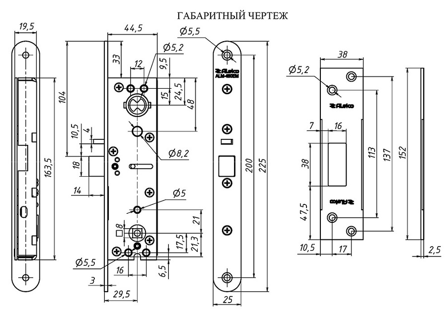 Электромеханический замок с раздельным штоком ручки, режимы НО или НЗ, выход ригеля 14мм, бэксет 29,5мм, встроенные датчики положения ручки и ригеля, 12В/24В, -10...+40 °C, IP54 , корпус 225х25х47,5мм, ответная планка в комплекте.
