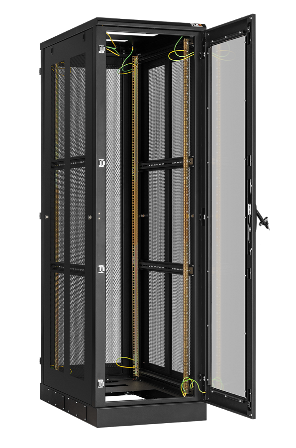 Напольный шкаф 19", 33U, стеклянная дверь, боковые перфорированные металические стенки и задняя дверь Ш600хВ1660хГ1000мм, в разобранном виде, черный