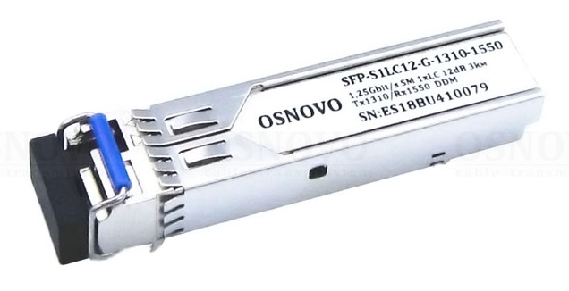 Оптический SFP Модуль. Одно волокно Single Mode. Скорость: до 1,25 Гбит/c. Тип разъема: LC. Оптический бюджет: 12дБ. Расстояние передачи - до 3км. Tx:1310/Rx:1550. Поддержка DDM. 13,7x12,2x56,7мм. 0…+70°С.