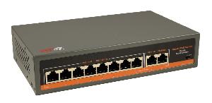 Коммутатор неуправляемый PoE IEEE 802.3af/at 8xPoE 10/100/1000+ uplink 2x10/100/1000, общий бюджет PoE 120Вт, крепление в стойку", 220V, 330x230x44мм