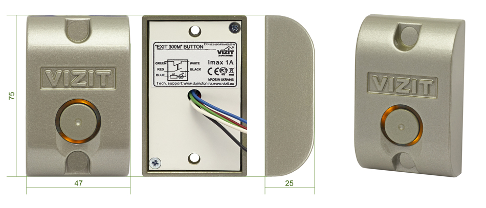 Кнопка управления выходом и аварийным разблокированием электромагнитного замка. Встроенная подсветка.