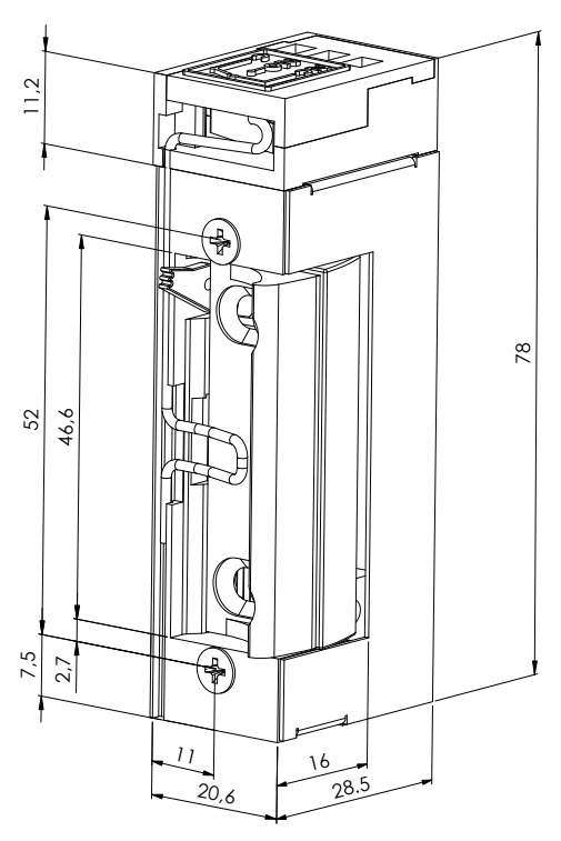 Защёлка электромеханическая симметричная, HО, без планки, мониторинг, регулируемый язычок, 12 V DC 220мА, -15 °C to +40 °C