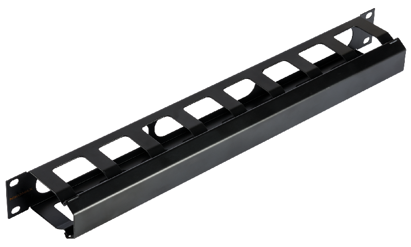 Кабельный органайзер, 1U, глубина колец 58мм, металлический, с&nbsp;&nbsp;крышкой, черный. 