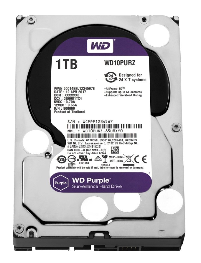 HDD 1Tb Жесткий диск WD10PURZ SATA-III 1Tb Purple (5400rpm) 64Mb 3.5"