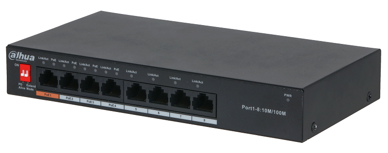 8-портовый неуправляемый коммутатор с РоЕ, Порты: 4 RJ45 10/100/100Мбит/с (PoE/PoE+/Hi-PoE), 4 RJ45 10/100/100Мбит/с (uplink); мощность PoE: порт 1 до 60Вт, порты 2~4 до 30Вт, суммарно до 60Вт; PoE watchdog, передача до 250м; питание: 48~57В(DC)