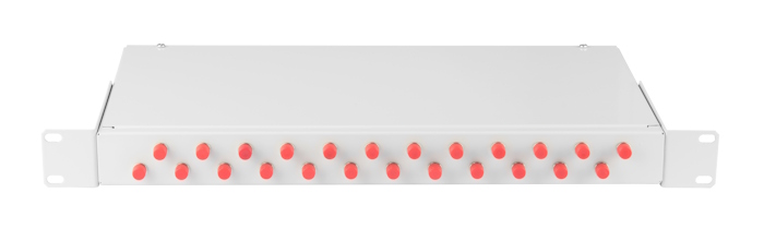 Оптический кросс 19" Essential Line, 1U, укомплектованный на 24 порта FC/UPC (24 одинарных FC/UPC адаптеров), SM 9/125 OS2, стальной, серый, в комплекте: адаптеры, монтажные шнуры 1м, сплайс-кассета с крышкой, гильзы