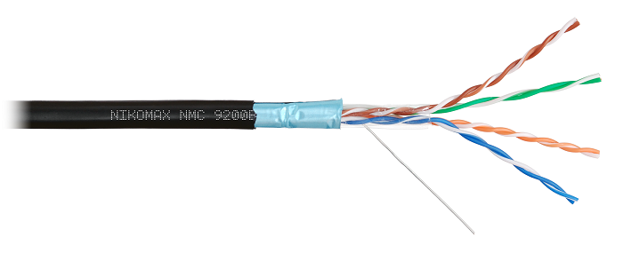 Кабель F/UTP 4 пары, Кат.5e (Класс D), тест по ISO/IEC, 100МГц, одножильный, BC (чистая медь), 24AWG (0,52мм), полиэтилен, внешний, черный, 305м