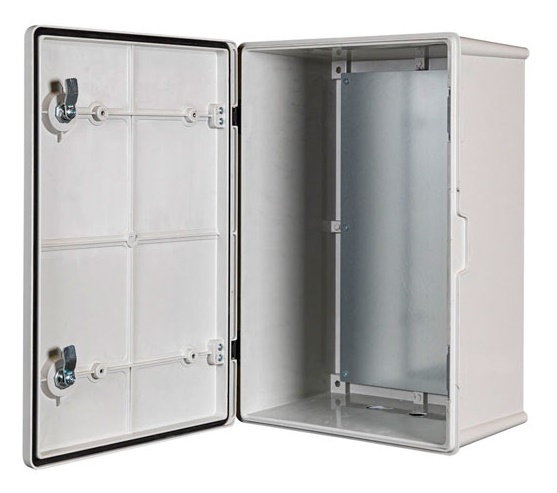 Композитный монтажный шкаф, Внутр. габариты 360х560х210мм, SMC композит, IK10, IP66, радиопрозрачный корпус, от -60 до +80 градусов. Комплектация: замок 2 шт, ключ 1 шт, монтажная плата 1шт, гермовводы (MG-25) 2 шт, усиленные петли, плотнительная резинка на корпусе. Вес: 7,4 кг