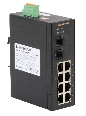 Неуправляемый промышленный коммутатор, 8*10/100/1000Мбит/с PoE (af/at), 2*1Гбит/с SFP, крепление на DIN-рейку, 2*ввода питания, питание 44-57В (блок питания 240Вт поставляется отдельно), -40С +75С.