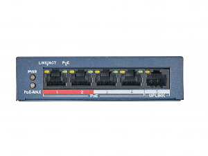 Сетевой неуправляемый коммутатор 4 RJ45 100M PoE, 2 порта с высоким приоритетом; 1 Uplink порт 100М Ethernet; PoE: IEEE802.3af, IEEE802.3at; бюджет PoE 35Вт; поддержка режима передачи до 250м,10Мбит/с, CAT5e; защита от перенапряжений, DC48В, 1.25A; 38Вт; -10 °C...+40°C.<br />
