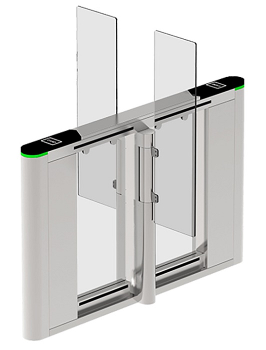 Турникет с&nbsp;&nbsp;распашными створками (центральный элементы). Режим антипаника. Материал корпуса - нержавеющая ста. ль SUS304, материал крышки&nbsp;&nbsp;- закаленное стекло, материал створок - закаленное стекло.&nbsp;&nbsp;Светодиодный индикатор прохода. Ширина прохода - до 900мм. Установка внутренняя / наружняя (под навесом). Рабочая температура -28?~60?. Питание AC110V/220v. Длина прохода - 1600 мм, высота створок - 1200 мм. Вес&nbsp;&nbsp;кг 130. Наработка на отказ 2  млн. проходов.