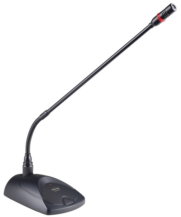 Микрофон настольный со световой индикацией. Функция "Chime". Микрофон "Goose neck" -&nbsp;&nbsp;440 мм. Тип капсюля: конденсаторный, суперкардиодный. Питание: 3В ( 2*АА) / 48В. Частотный диапазон: 40-16000 Гц. Кабель XLR-XLR 5 м в комплекте
