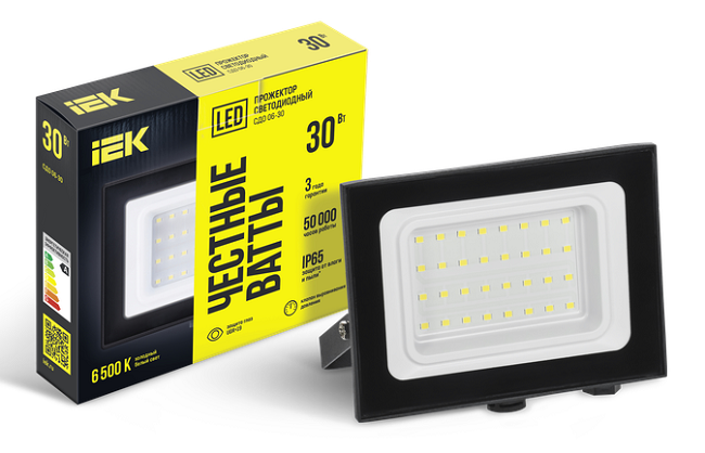Прожектор СДО 06-30 светодиодный черный IP65 6500K