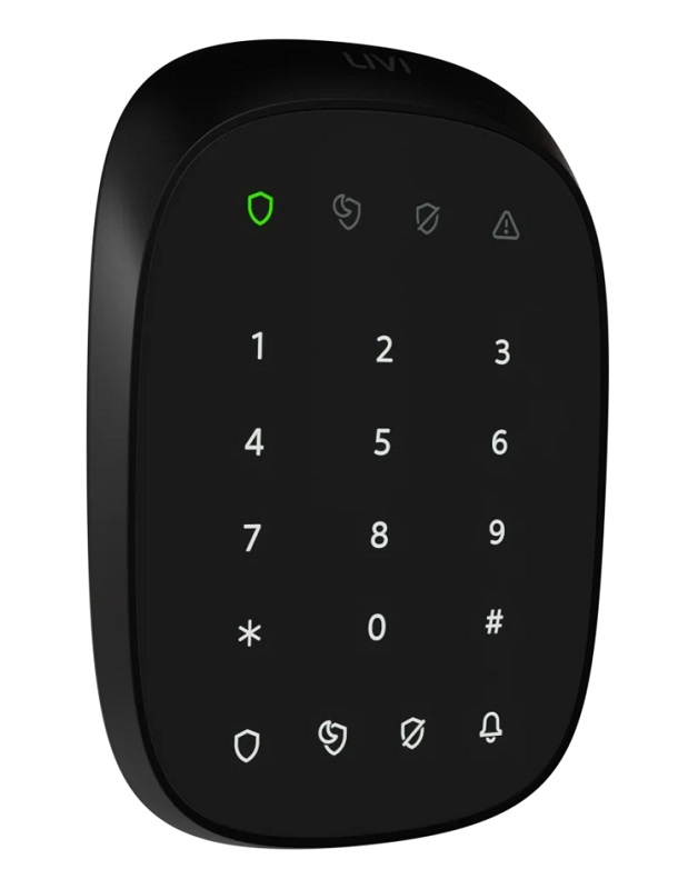 Сенсорная клавиатура. Светодиодная подсветка. Встроенный зуммер оповещения.Диапазон температур от -20 до +55°С. Совмещенный тампер и датчик отрыва от стены.  Электропитание — 2 батареи CR123A. Крышка-кронштейн c креплением на саморезы. Дизайн Koishi style.