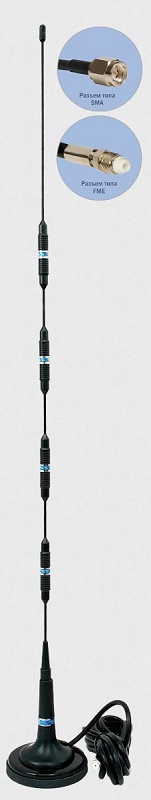 GSM антенна для промышленного GSM модема, SMA разъем, длина кабеля 5 м, коэфф.усиления 13.5 dB, магнитная база D75мм, высота антенны 670 мм, ветровая нагрузка 150 км/ч