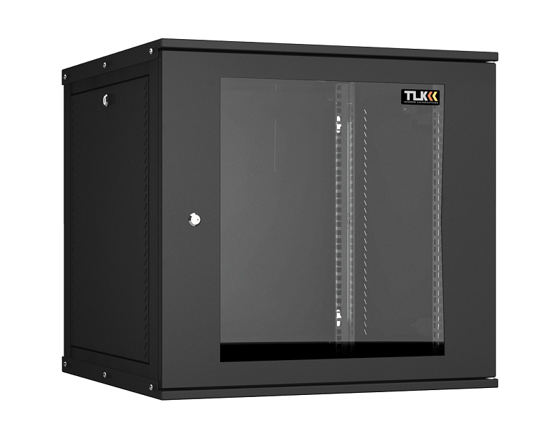 Настенный разборный шкаф TLK 19", 12U, стеклянная дверь, Ш600хВ569хГ600мм, 2 пары монтажных направляющих, черный