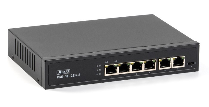 Коммутатор неуправляемый PoE Plus, мощность 65Вт, порты: 4-Ethernet, 2-Uplink