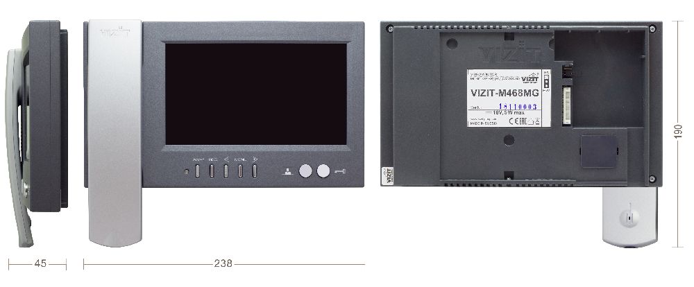 Монитор цветного изображения (PAL, 7"). видеопамять (ч/б 250 кадров). 15-27VDC.  Цвет корпуса - тёмно-серый, цвет трубки- серебристый.