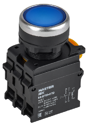 Кнопка с подсвет. и фикс. d=22мм 1NO+1NC синяя MASTER IEK