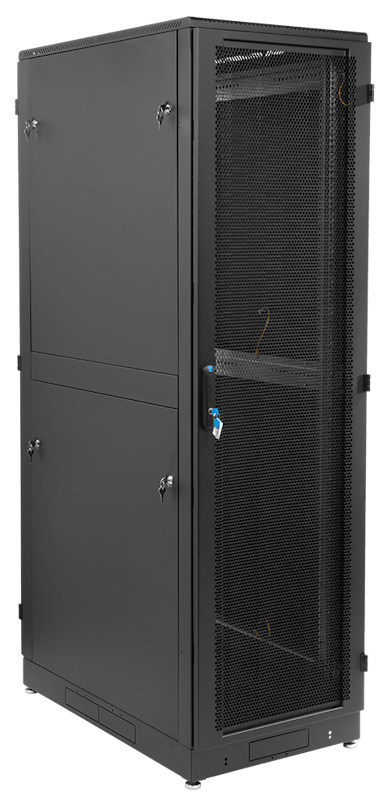 Шкаф серверный напольный 48U (600 × 1200) дверь перфорированная, задние двойные перфорированные, чёрный