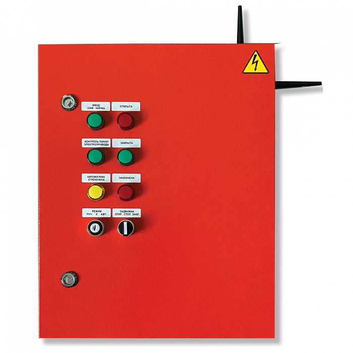 Шкаф управления электроприводами задвижек (для трехфазных двигателей) радиоканальный для работы в составе радиосистемы Стрелец-ПРО, встроенный ретранслятор; f-раб.868 МГц, дальность связи до 2000 м (с радиорасширителями), U-пит.400 В, P-двиг.1.5 кВт, IP54, t-раб.-10…+50°С, 500х400х220 мм