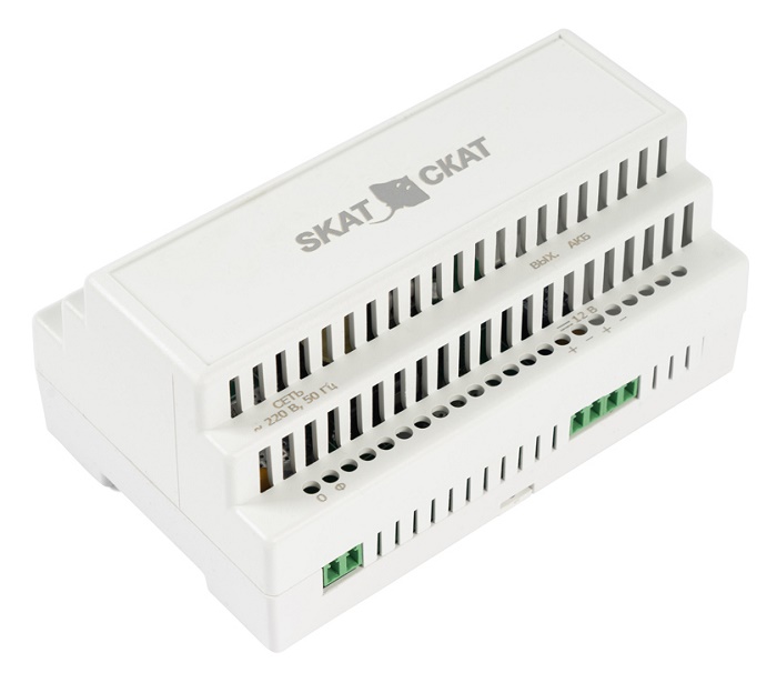 Источник бесперебойного питания 24В 3А пласт. корпус под DIN рейку Внешний АКБ 12-17 Ач (2 шт). 139х89х65 мм