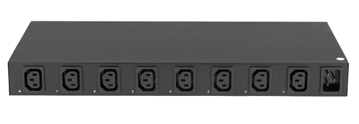 Блок&nbsp;&nbsp;контролируемых электрических розеток TLK, 19", PM - POM, (включение и отключение каждой розетки, измерение потребления каждой розетки и отправка показаний через LAN), 8 розеток C13, макс. нагрузка 16 А, Счетчик электроэнергии кВт*ч, Удаленное управление через облако, шнур питания 3 м., вилка С20, металлический корпус, макс. мощность 4000 Вт, 432*44,45*215 мм, цвет черный.