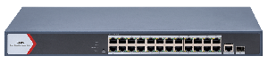 Коммутатор L2, Смарт-управляемый, 24 гигабитных портов RJ45 PoE, 1 uplink порт 1000М RJ45 1 гигабитный порт SFP, 802.3af/at, бюджет PoE 230 Вт, облачное управление, VLAN, STP/RSTP loop prefention, PoE watchdog, поддержка режима передачи до 300м,10Мб/с, CAT6; защита от перенапряжения 6 кВ; крепление в стойку