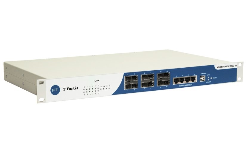 Коммутатор; 12 портов SFP 1000Base-X 4 порта RJ-45 10/100/1000Base-T. Сертифицирован по Постановлению Правительства РФ №969 о транспортной безопасности.