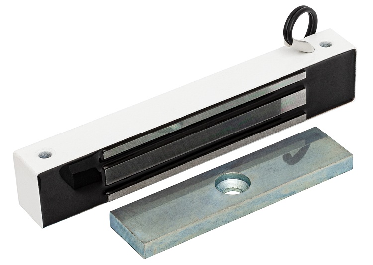 Замок электромагнитный 12V DC, не более 0,4 A, усилие 100 кг,&nbsp;&nbsp;180x33x23. Вес 0.6 кг. (в комплекте планка), Влагозащита IP67. Цвет белый