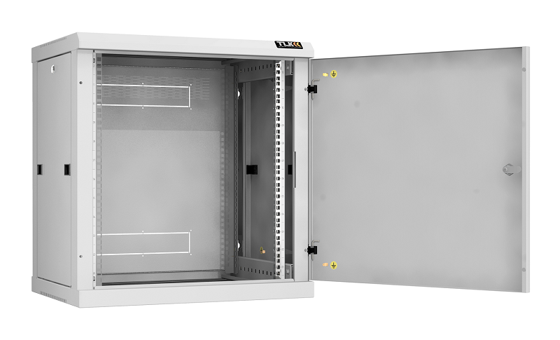 Настенный разборный шкаф TLK 19", 12U, металлическая дверь, Ш600хВ636хГ450мм, 2 пары монтажных направляющих, серый