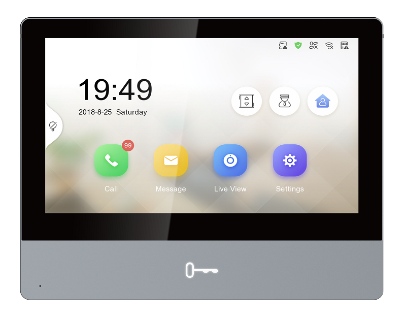 IP видеодомофон, 7" цветной IPS экран с разрешением 1024*600; сенсорные кнопки; встроенные микрофон и динамик; слот для TF карты до 128Гб; тревожные входы/выходы 8/2; 1 RS-485; 1 RJ-45 10M/100M Ethernet; DC12В/PoE; 10Вт; -10 °C...+55°C; размер 180 × 140 × 22.4 мм; Вес: 600г