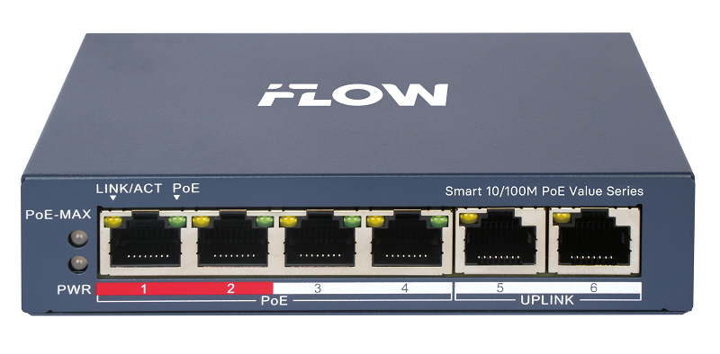 Коммутатор L2, Смарт-управляемый, 4 порта 10/100M RJ45 PoE, 2 uplink порта 10/100M RJ45, 802.3af/at, бюджет PoE 45 Вт, облачное управление, VLAN, STP/RSTP loop prefention, PoE watchdog, поддержка режима передачи до 300м,10Мб/с, CAT6; защита от перенапряжения 6 кВ; настольный/настенный монтаж