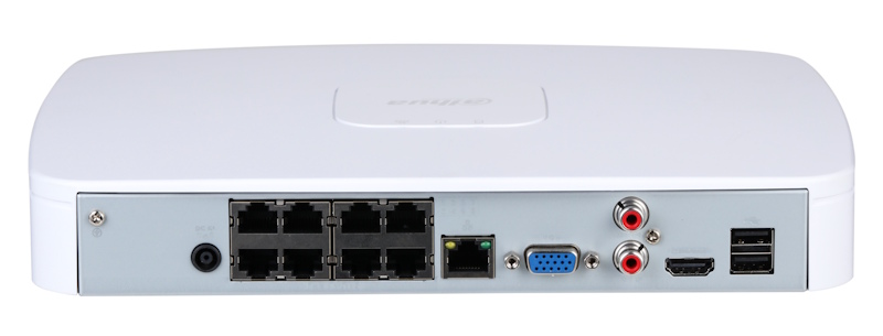 8-канальный IP-видеорегистратор с PoE, 4K и H.265+, ИИ, Входящий поток до 144Мбит/с; H.265+, H.265, H.264+, H.264, MJPEG; записи до 12Мп; 1 SATA III до 20Тбайт; воспроизведение: 6кн@1080p, 1кн@12Мп; видеовыходы: 1 HDMI, 1 VGA; cеть: 1 RJ45 1000Мбит/с, 8 RJ45 100Мбит/с (PoE/PoE+, до 72Вт); aудиовх/вых: 1/1; питание: 53В(DC); видеоаналитика (4 кн): SMD Plus; видеоаналитика с камер (4 кн): охрана периметра, SMD