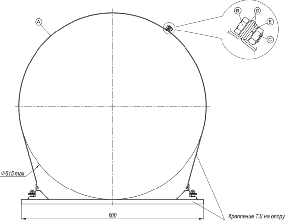 Комплект удлинителя для крепления ТШ на опору (для круглых опор Ø max=615 мм, для квадратных опор ☐ max=510 мм)