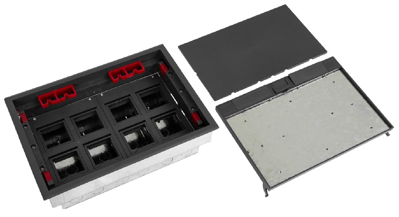 Лючок напольный, 16 модулей, горизонтальный, пластиковая крышка, серый