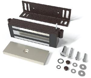 Замок электромагнитный для стальных дверей со стальной рамой, 9-15VDC, 7,2 Вт, усилие удержания 300кг, встроенный модуль перемагничивания, монтажный комплект, угольник 40х50х4мм. Корпус из стали. Цвета: медный антик