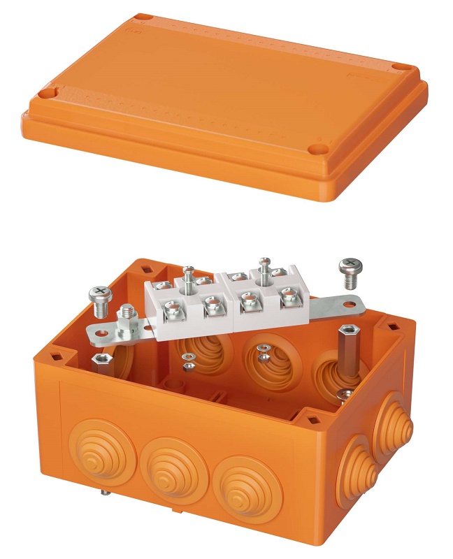 Коробка пластиковая FS с кабельными вводами и клеммниками, IP55, 150х110х70 мм, 4р, 450V, 32A, 10 мм2, нерж.контакт