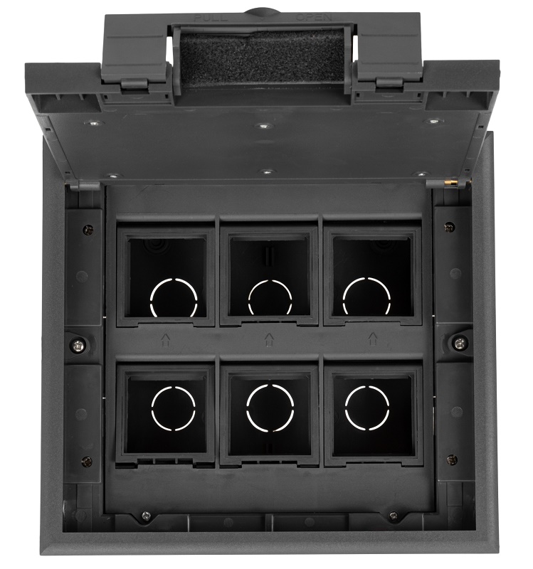 Лючок напольный, 12 модулей, горизонтальный, пластиковая крышка, серый