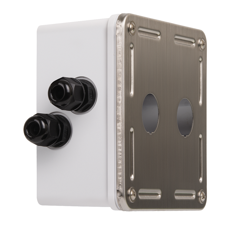 Индустриальный корпус настенной розетки 2 порта, под индустриальные модули-вставки, IP67, с герметичными вводами, металлик