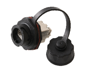 Индустриальный модуль-вставка Кат.6 (Класс E), 250МГц, RJ45/8P8C, 110/KRONE, T568A/B, экранированный, IP67, с защитной крышкой, черный 