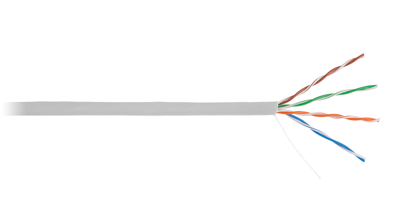 Кабель ULAN U/UTP 4 пары, Кат.5e, 100МГц, одножильный, BC (чистая медь), внутренний, PVC нг(B), серый, 305м