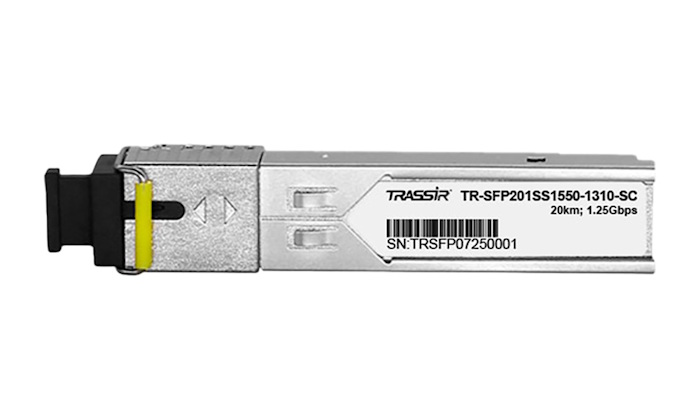 SFP модуль одномодовый, 1 порт SC, скорость передачи данных 1,25Гбит/c, длина волны 1550-1310, дальность передачи данных 20км. - 0°С...70°С. 65х14х13. Поддержка - DDM