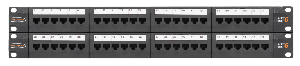 Коммутационная панель 19", 2U, 48 портов, Кат.6 (Класс E), 250МГц, RJ45/8P8C, 110/KRONE, T568A/B, неэкранированная, с органайзерами, черная