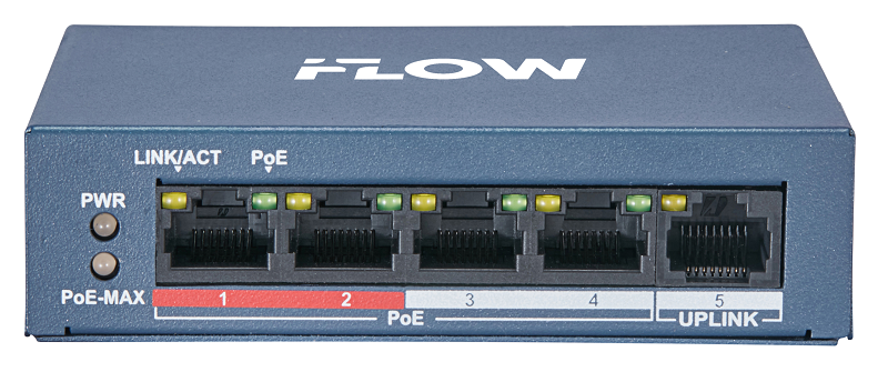 Коммутатор, L2, неуправляемый, 4 порта 10/100M RJ45 PoE, 1 uplink порт 10/100M RJ45, 802.3af/at, бюджет PoE 35 Вт, поддержка режима передачи до 300м,10Мб/с, CAT6; защита от перенапряжения 6 кВ