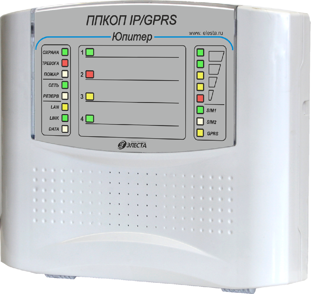 4 IP/GPRS  пластик ППКОП, 4 шлейфа сигнализации, 2 SIM карты, 1 Ethernet, USB, вход ТМ, 4 выхода ПЦН, 2 выхода питания извещателей 12 В 100 мА каждый, 1 выход сирены 12 В 100 мА,