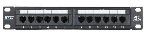 Коммутационная панель 10", 1U, 12 портов, Кат.5e (Класс D), 100МГц, RJ45/8P8C, 110/KRONE, T568A/B, неэкранированная, черная
