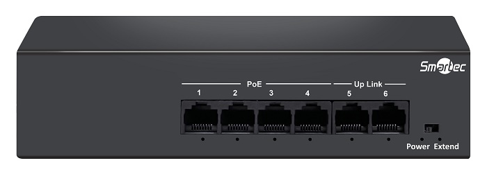 Неуправляемый коммутатор, 4 RJ-45 POE портов (10/100 Мбит/с), 2 RJ-45 Uplink порта (10/100 Мбит/с), бюджет на порт до 30 Вт, общий бюджет до 50Вт.
