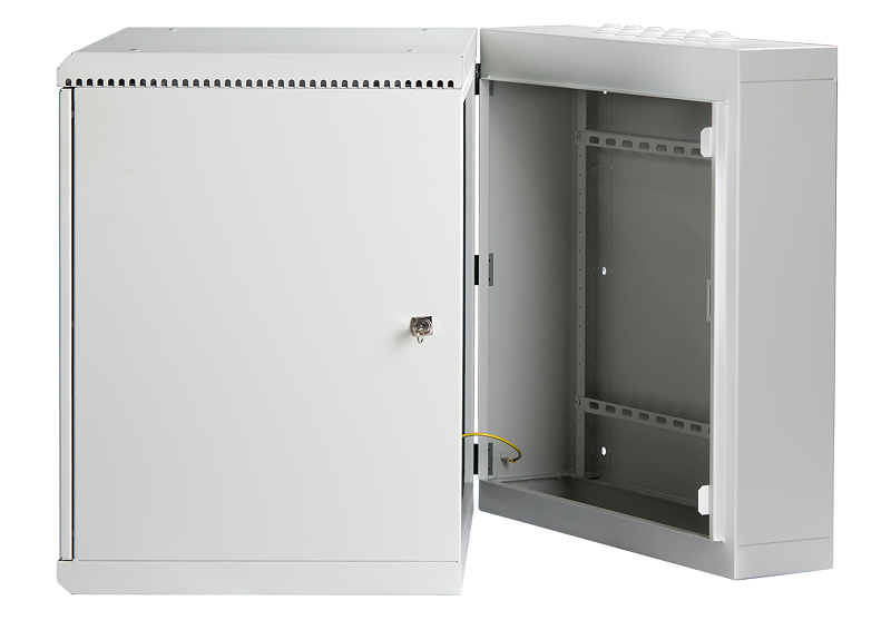 Настенный двухсекционный шкаф 19", 9U, металлическая дверь, промышленный, степень защиты IP55, Ш600хВ504хГ600мм, серый.