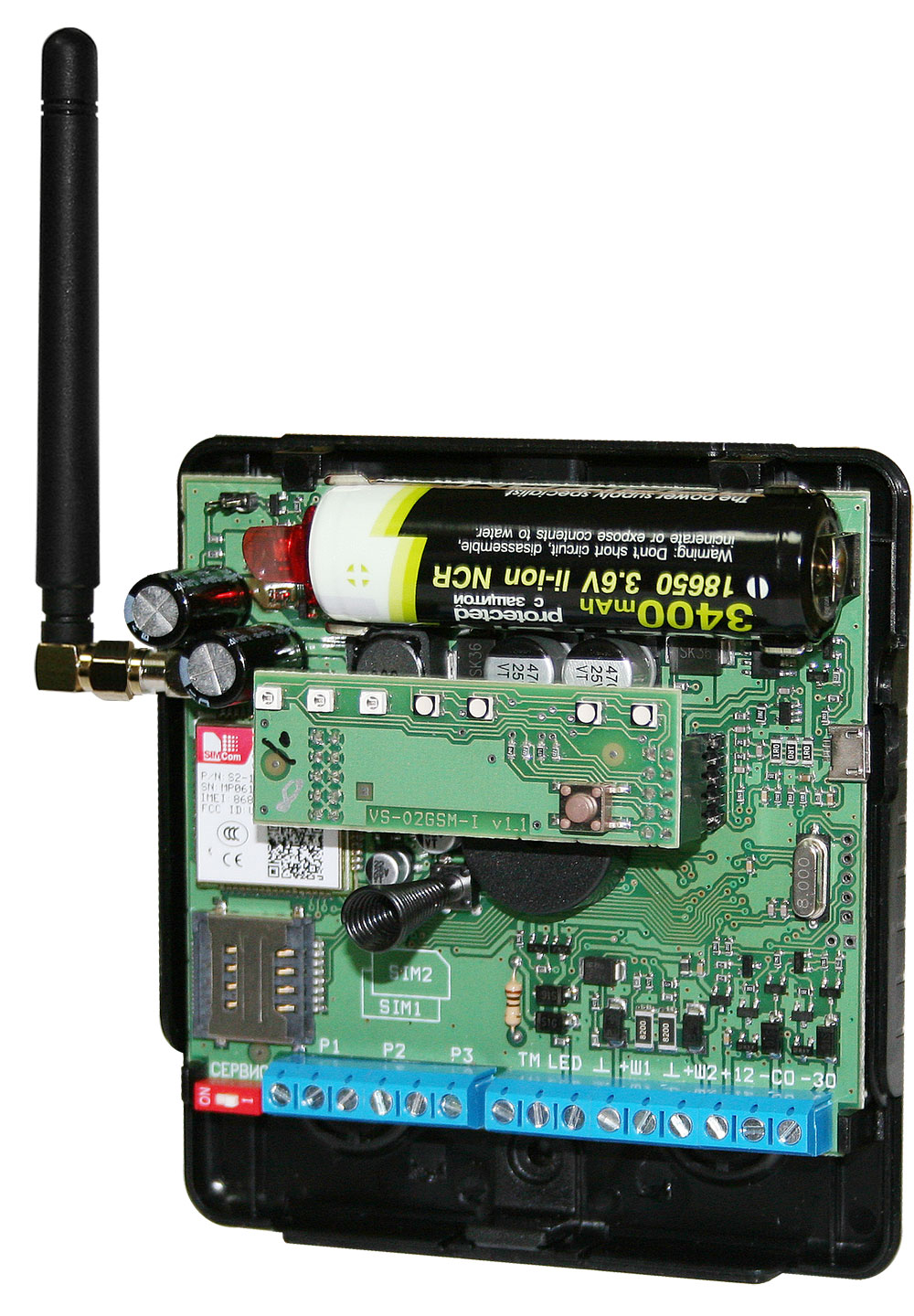 ВЕРСЕТ-GSM 02 - Прибор GSM охраны. 2 SIM карты, 2 ШС, 3 выхода "СК" НЗ, 2 выхода "ОК" с контролем, вход ТМ; U-шс.17 В, I-шс.3 мА; SMA антенна; U-пит.5 В, U-рез.3.6 В (18650); t-раб.-20…+50°С, 110х105х40 мм Прибор GSM охраны. 2 SIM карты, 2 ШС, 3 выхода "СК" НЗ, 2 выхода "ОК" с контролем, вход ТМ; U-шс.17 В, I-шс.3 мА; SMA антенна; U-пит.5 В, U-рез.3.6 В (18650); t-раб.-20…+50°С, 110х105х40 мм